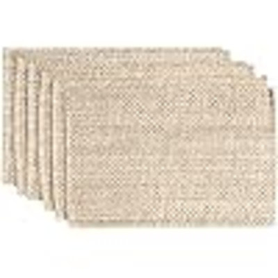 100% Cotton Placemats For Dining Room Rectangle Two Tone Woven Fabric 13" X 19" Soft Durable Table Mat Set, Set Of 6, Eggshell
