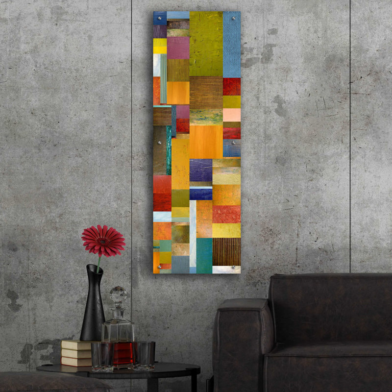 "Panneaux de couleur avec rayures olives" par Michelle Calkins, H 48 po x l 16 po