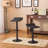 Dining Area Adjustable Height Bar Table With Black Square Top And 2 Swivel Leather Rotating Stool Units For Office