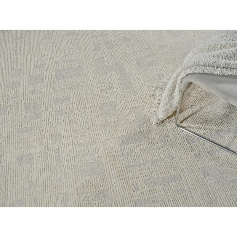 Aspen Hand Tufted Abstract Area Rug, Silver/Ivory, Rectangle 8' x 10'