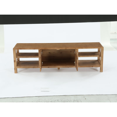Meuble télé 71 po en bois massif avec tablettes ouvertes, centre de divertissement rustique pour salon, brun naturel