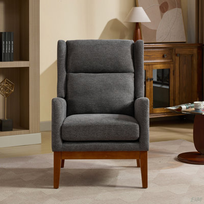Fauteuil d'appoint moderne de 26,18 po de largeur, fauteuil de lecture à haut dossier en mélange de polyester, fauteuil club rembourré, canapé simple avec pieds en bois pour le salon