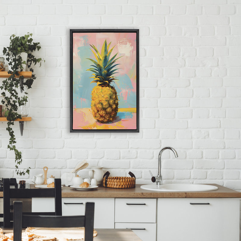 Cadre flottant Pineapple Dream over Pink, design par LSR Design Studio, Cadre flottant noir de jais, H 25 po x l 17 po