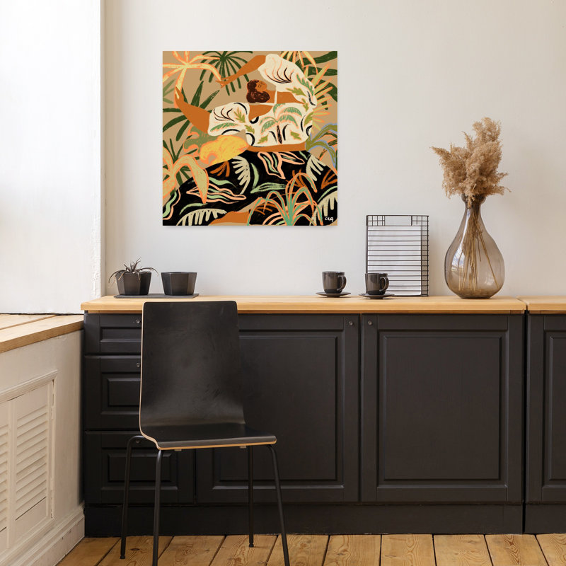 Art contemporain, paysage géométrique coloré abstrait, art de paysage, H 18 po x l 18 po