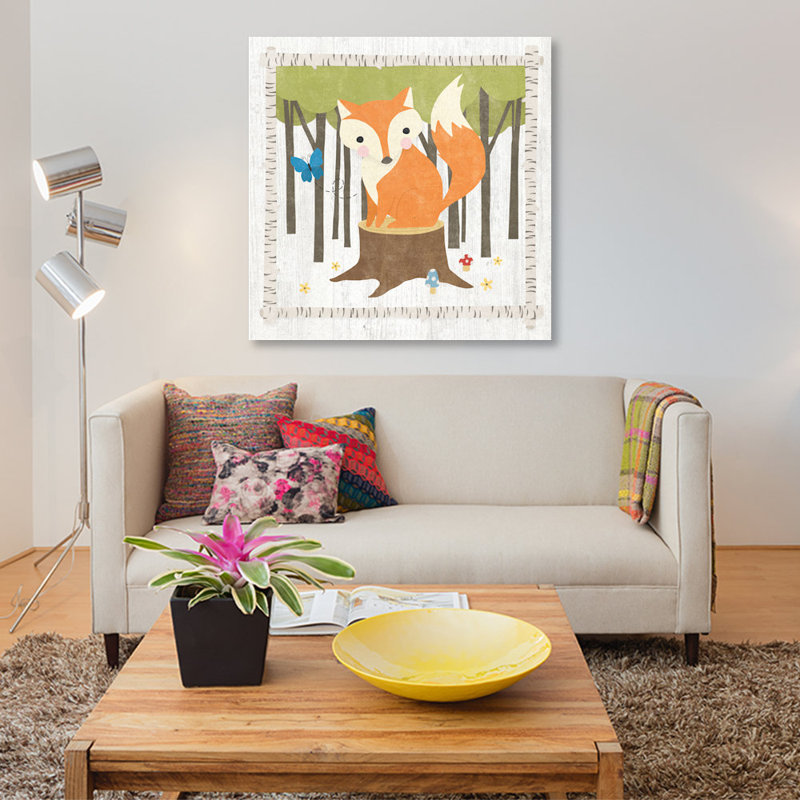 « fox », peinture sur toile tendue hideaway series, H 12 po x l 12 po x P 1,5 po, Toile tendue, Pas de tapis