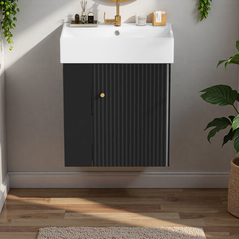 21.6 Inch Modern Floating Bathroom Vanity, Black