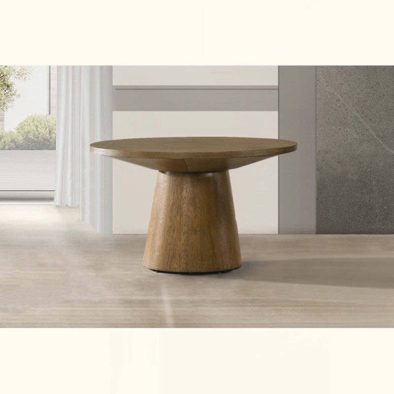 Table basse ronde en bois pour salon moderne avec base à piédestal, Noyer