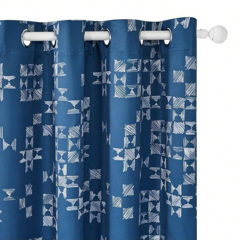 Paire de rideaux 100% occultant avec œillets en lin à imprimé graffiti (ensemble de 2), L 42 po x L 84 po, Bleu