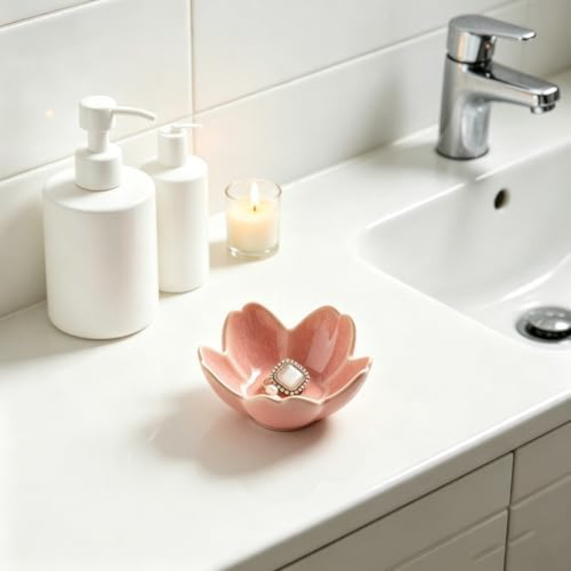 Flower Ring Holder Dish, Ceramic Jewelry Tray, Small Trinket Dish