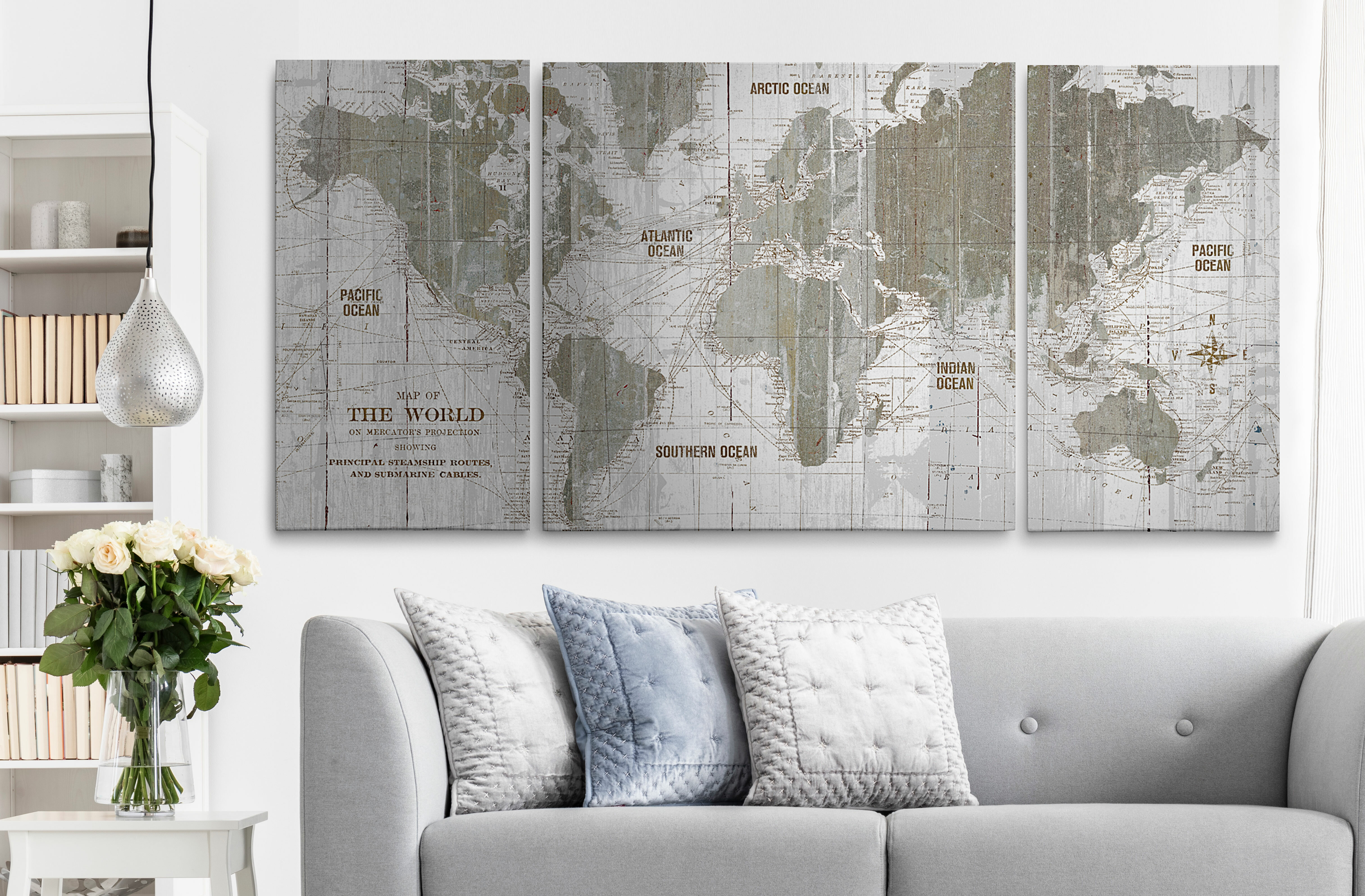 3 piece world map art