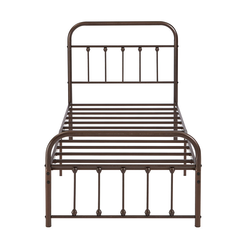 Sommier en métal avec tête de lit Kempst, Lit simple, Bronze