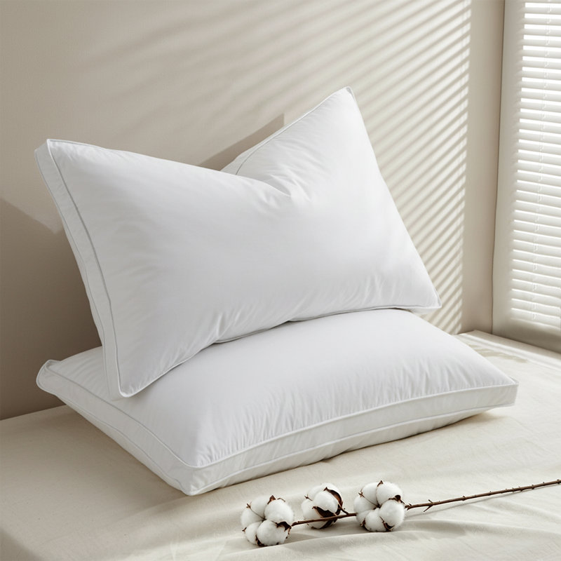 233TC 100% Cotton Grey Goose Feather & Down Bed Pillows – Set of 2 Soft & Supportive 1.5 Inch Pillows for Side & Back Sleepers