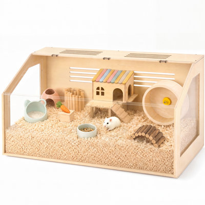 Hamster Cage Chewproof, 32" Wooden Guinea Pig Cage For Small Animals, Openable Top With Easy View Acrylic Panels For Hamster, Rabbit, Guinea Pig, Hedgehog(32" L X 16" W X 16" H)