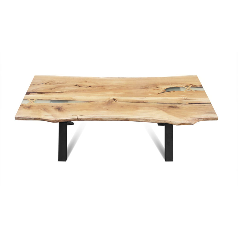Meridianville Oak Solid Wood Top Metal Base Dining Table