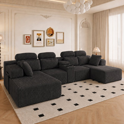 Boneless 143” Oversize Modern Modular Sectional Boneless No Assemble Corduroy Memory Foam U-Shaped Lounge Sofa Couch