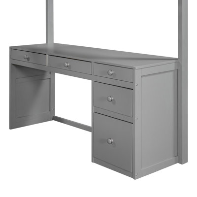 Lit mezzanine de taille grise avec tablettes, bureau - Augmentez l'espace de votre chambre à coucher sans vous soucier du bois massif et de l'hésitation. Pas de sommier tapissier requis sans controverse