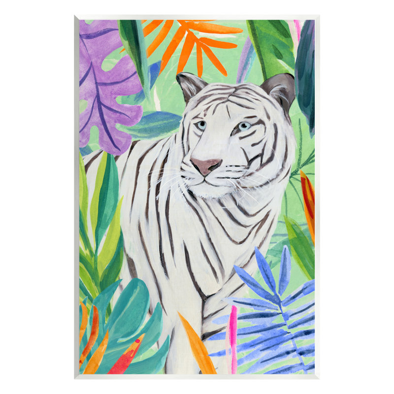 Feuilles vives de tigres de la nature - peinture, H 19 po x l 13 po x P 0,5 po, Bois