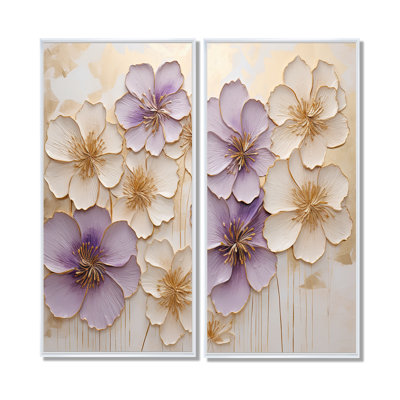 Purple And Gold Adorned Violets Meadow II - Purple Wall Art