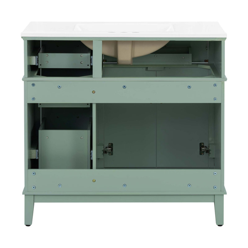 Meuble-lavabo moderne avec lavabo en céramique et rangement à fermeture en douceur, Vert clair