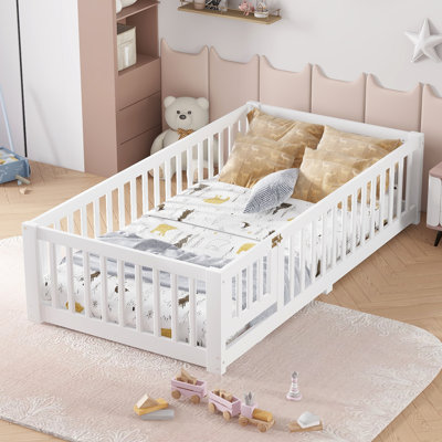 Floor Bed for Kids with Safety Guardrails and Play Door,, Montessori Kids Bedroom Bed by George Oliver