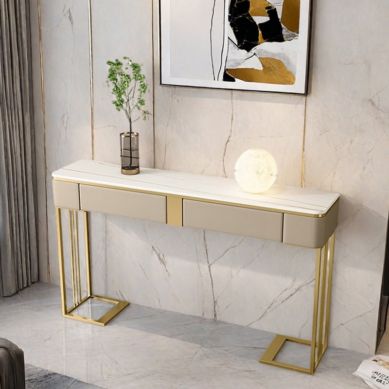Console Nordic Luxury, H 33,5 po x l 39,4 po x P 13,8 po, Platine, Doré