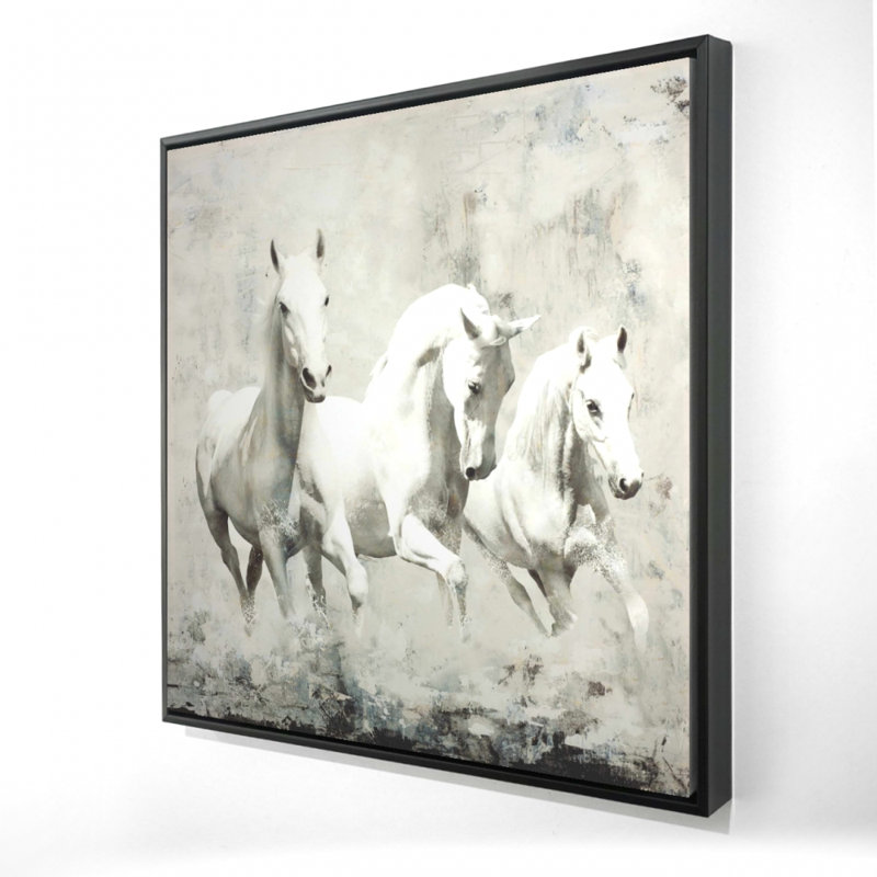 "Trois chevaux blancs qui courent" sur toile