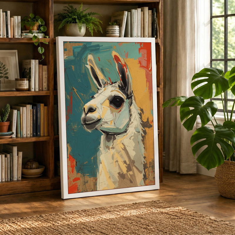 Serene Llama Modern - Wrapped Canvas, 18x12 - 45.7 x 30.5 cm, Cream Border
