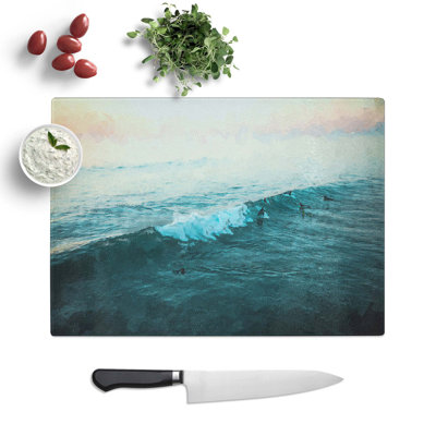 Tempered Glass Surfing at Sunrise Chopping Board