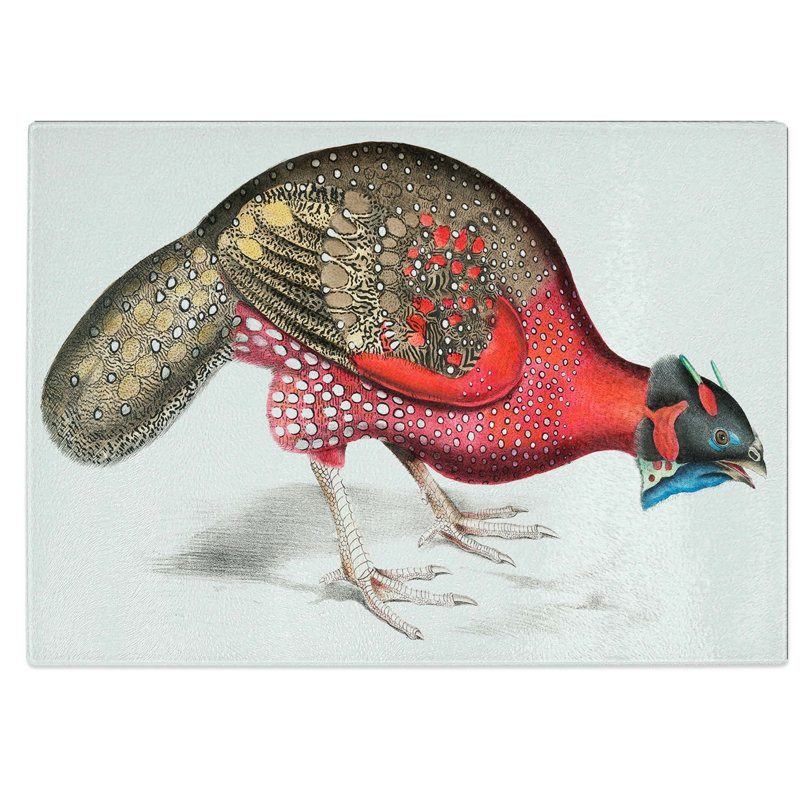 Tempered Glass Bengal Horned Pheasant Chopping Board, 39 cm W x 28.5 cm L