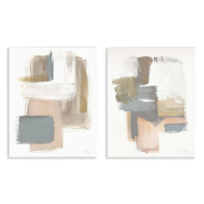 Abstract Beige Brush Stroked Neutrals 2 PC Wall Plaque Art Set by Stella Chang