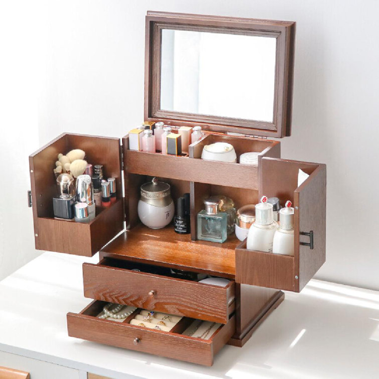 Umber Rea Wood 4 Compartment Makeup Organizer