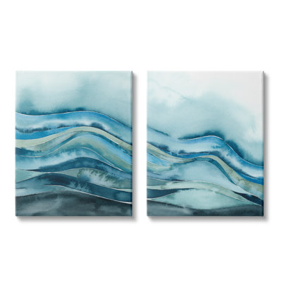 «Abstract Blue Wave Seascape Tranquil Ocean» par Grace Popp - ensemble de 2 peintures