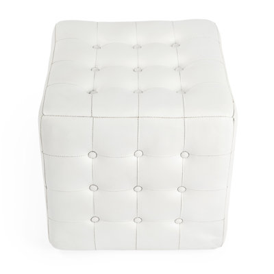 Leon Button Tufted Leather Ottoman