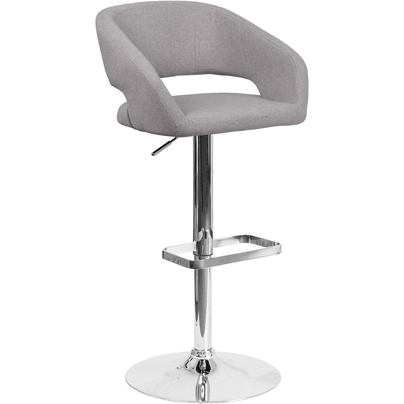 Tabouret de bar contemporain de style contemporain avec repose-pieds et siège rembourré gris avec base chromée