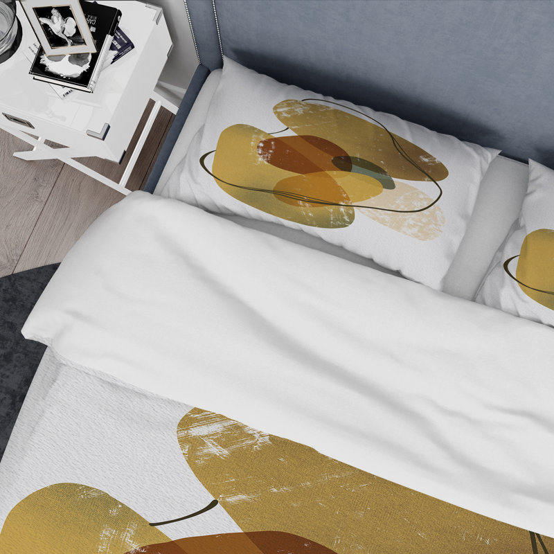 Ensemble de housse de couette moderne en polyester microfibre Minimalistic Geometrics en bleu et brun