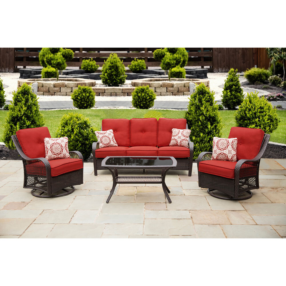 Contemporary Home Living Set of 4 Red Square and Rectangle Outdoor Patio Throw Pillows 18.5