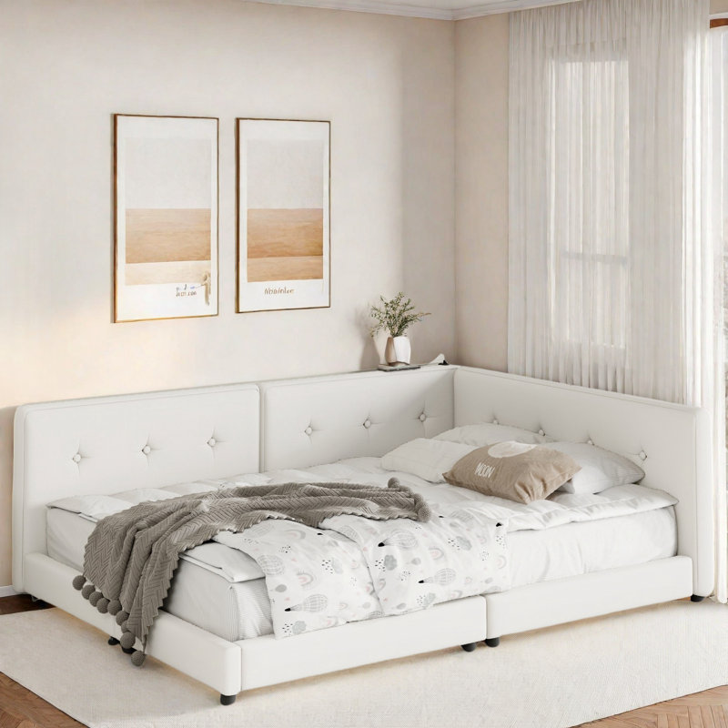 Lit plateforme tapissier moderne avec ports USB, Grand lit