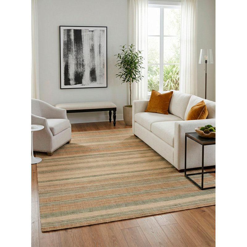 Aquila Striped Area Rug in Earth Green/Orange/Beige, Rectangle 8' x 10'