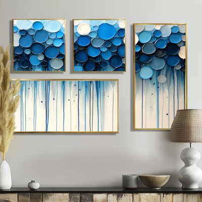 «Rhythmic Driauge Drip Paint River III», art mural abstrait 4 pièces