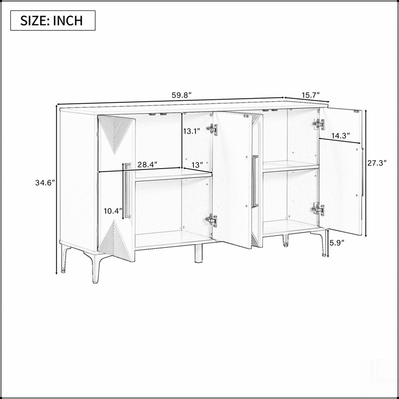 Unique Features of a Four-Door Cabinet with Two-Tone Triangular Pattern Doors, Gray