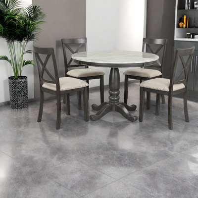 Ensembles de table à manger modernes en bois massif pour la cuisine, style marbre gris pour les repas en famille