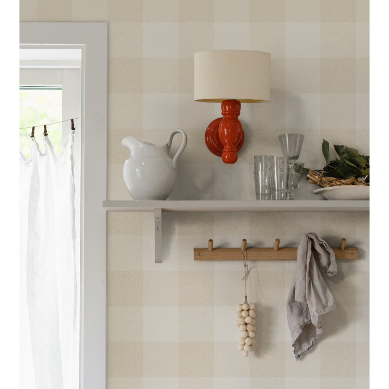 Villa Dalarö II Gingham Wallpaper Roll, Beige
