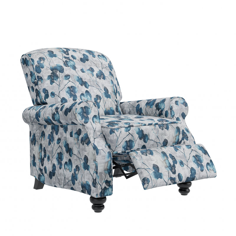 Gwin Manual Standard Push Back Recliner, Blue Floral Polyester