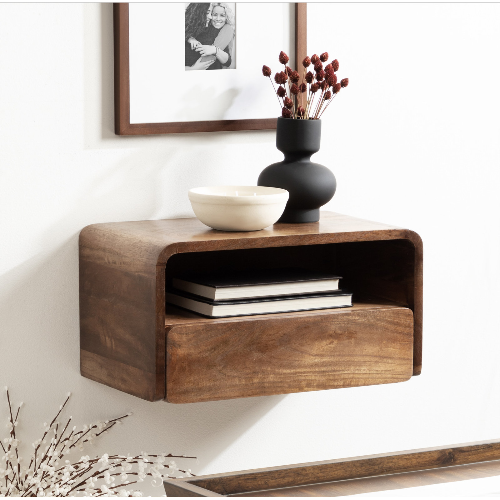 Langley 9'' Tall Solid Wood Floating Shelf, Walnut