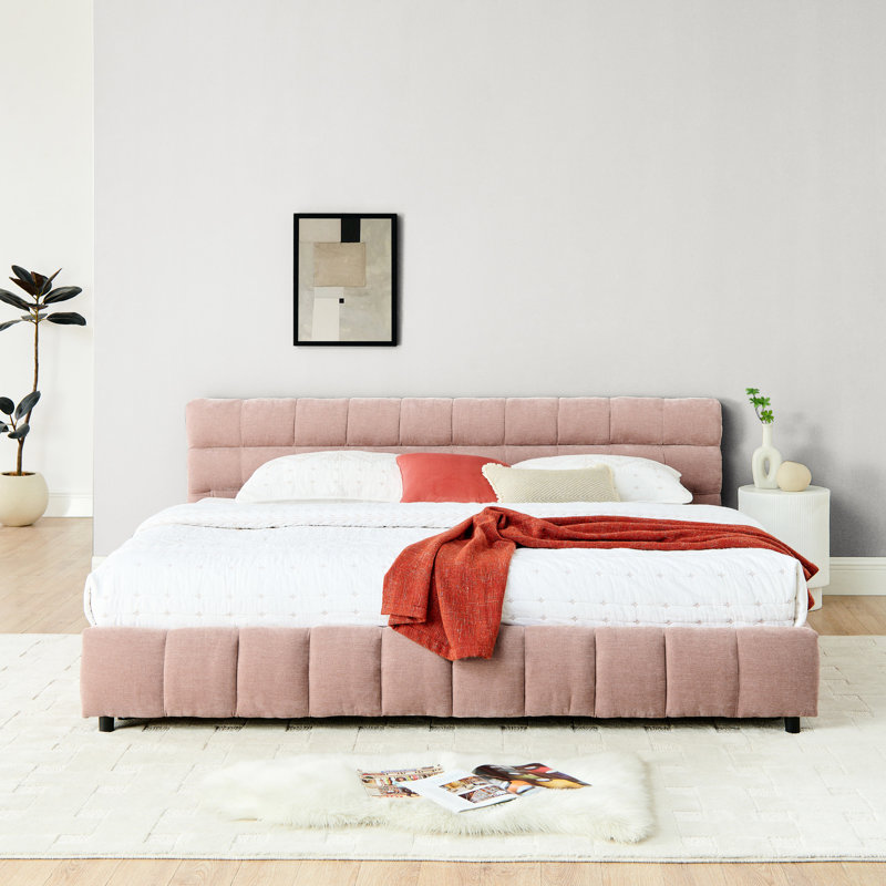 Très grand lit plateforme rose avec tiroir pour un espace de rangement - Rangement confortable dans un revêtement relaxant