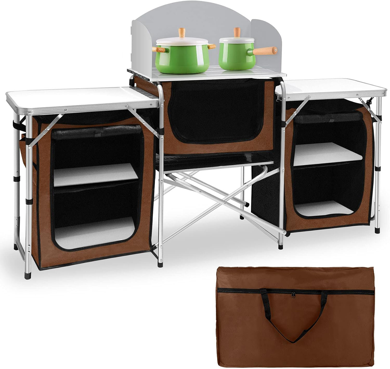 Latitude Run® Camping Kitchen Table, Portable Foldable Outdoor Cooking ...