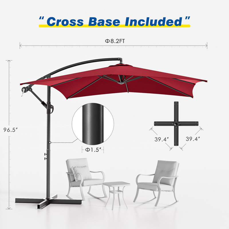 Parasol carré en porte-à-faux 98,40 po Danashia, Rouge