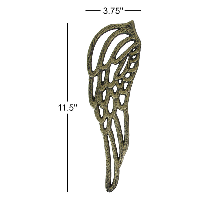 Ensemble de 2 sculptures murales en forme d'ailes d'ange en fonte rustique à finition dorée antique - l 3,75 po x P 0,25 po x H 11,5 po chacune