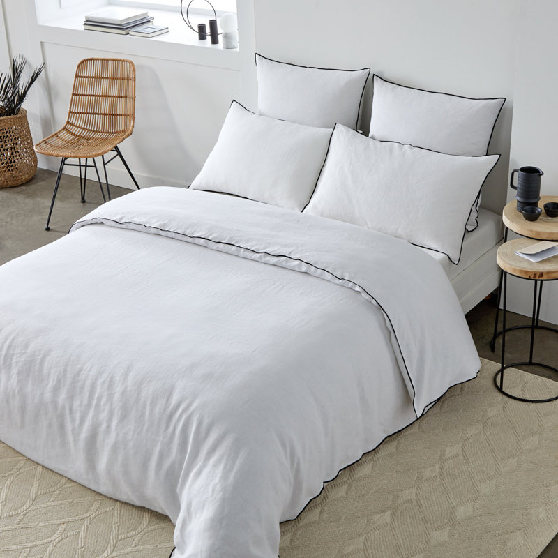 Dziedzic 100% Linen Solid Colour Duvet Cover, White/Grey