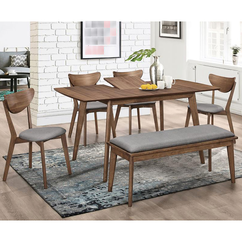 Table de salle à manger rectangulaire en noyer naturel, chaleureuse et accueillante, de style moderne du milieu du siècle, alliant style et praticité.